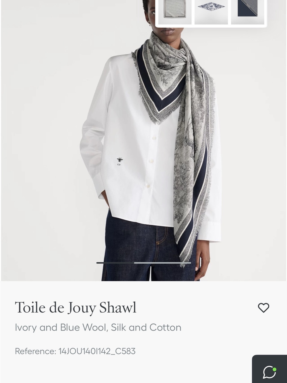 Toile de Jouy Shawl in Ivory and Navy-NIB